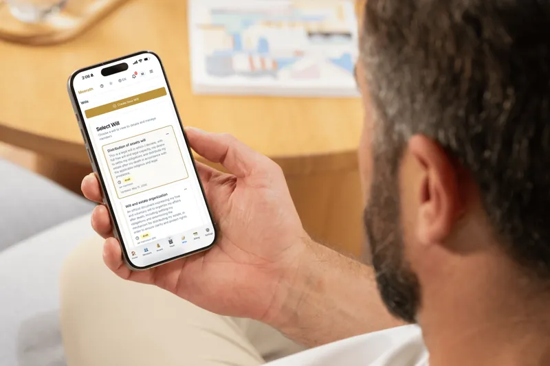 Meerath Smart Will interface displayed on a mobile phone.
