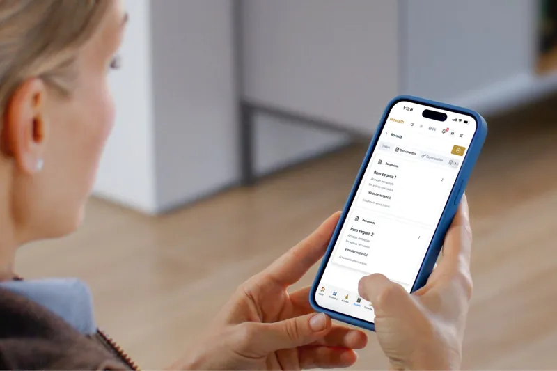 Interfaz de la bóveda digital cifrada de Meerath mostrada en un teléfono móvil.